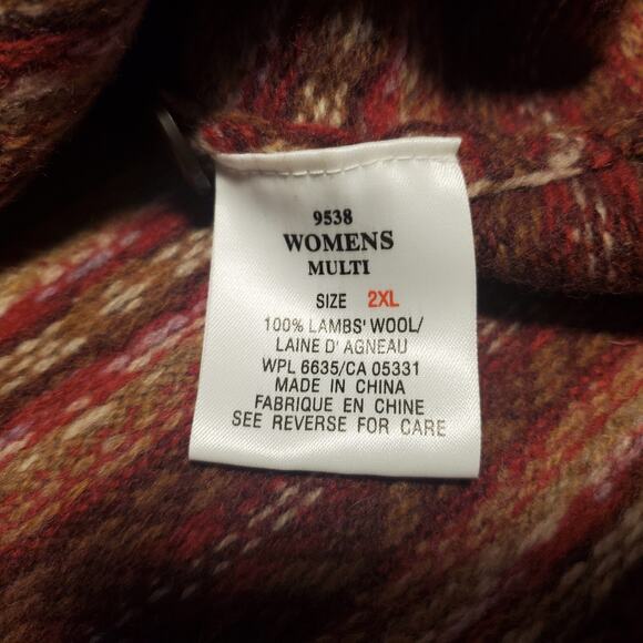 Woolrich Size 2XL Vest 100% Lambs Wool Button Red Fair Isle Collar Malbringo - Picture 7 of 9
